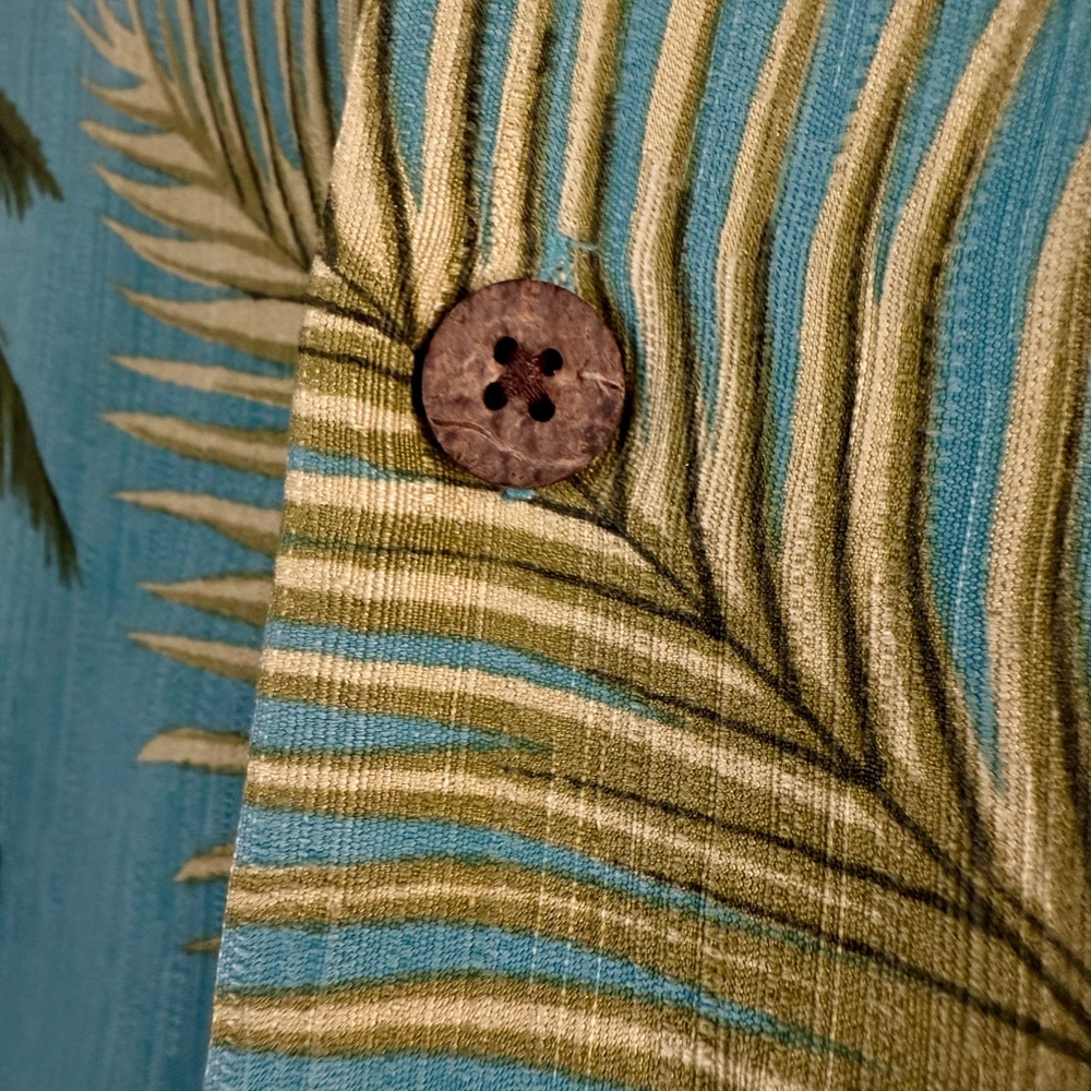 Tommy Bahama Blue Tropical Palm Print Camp Shirt - Picture 5 of 7